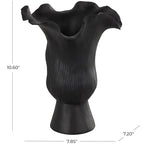 Deco 79 Ceramic Abstract Floral Inspired Vase with Wavy Folded Rim and Linear Grooves, 8" x 7" x 11", Black - color: Black, size: 8" x 7" x 11"