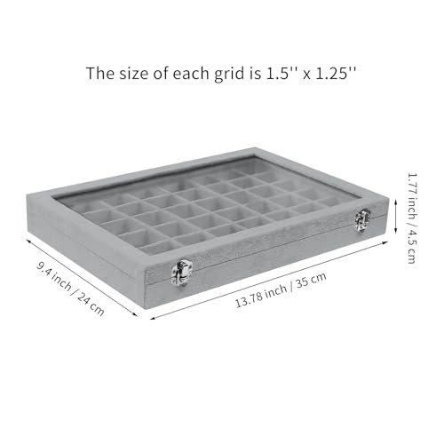 Stratalife Jewelry Organizer 48 Grid Jewelry Trays with Dust-proof Lid Velvet Earring Organizer Ring Holder Accessories Box Necklaces Earrings Storage for Women Drawers Gray - color: Gray, size: 48 Grid