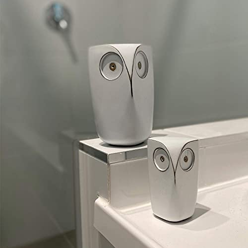 Wise Owl Decor Statue Sculptures – Set of 2 Small White Resin Figurines, 5¾ & 4 Inches High, Minimalist Decor for Home, Office, Bookshelf, or Desk