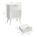 YAUKOMEL Fluted Night Stand with Opening Storage,Mid Century Bedside Table with Drawer,Modern Nightstand with Solid Wood Legs,End Table Side Table for Living Room,Bedroom,White CTG56W - color: White