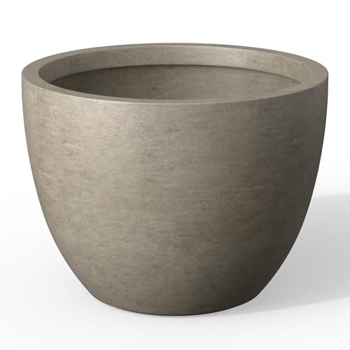 Kante 14.2 Inch Round Concrete Planter - Classic Large Indoor/Outdoor Plant Pot with Drainage Hole and Rubber Plug, Suitable for Gardens and Patios, Weathered Concrete - color: Weathered Concrete, size: 14.2"Dia x 10.6"H
