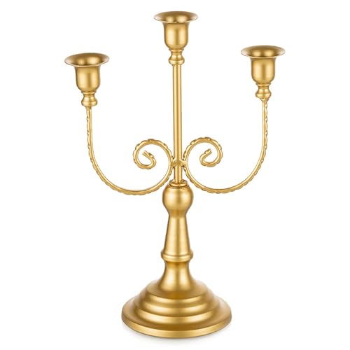 Romadedi Candelabra Gold Candle Holders - 3 Arm 11.8" Wedding Candlestick Holder for Theme Party Table Centerpiece Decor Dining Room Birthday Holiday Christmas - color: Gold-3 Arm, size: 1pc