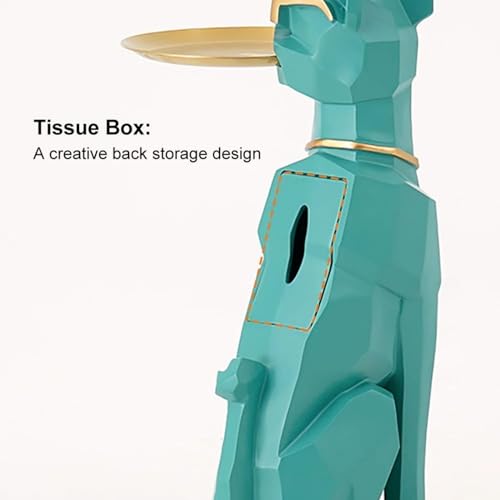 homary Modern Resin Dog Sculpture Geometric Standing Statue Cute Side Table Tray End Table with Tissue Storage (Green) - color: Green