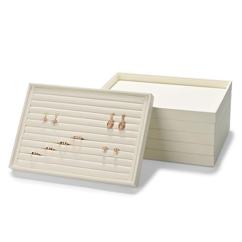 18 Slots Microfiber Necklace Bracelet Tray Jewelry Tray Necklace Bracelet Holder Organizer (White) - color: Beige, size: 18 Slot