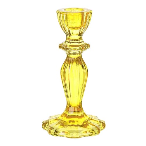 Talking Tables Yellow Glass Candlestick Holder | Candle Holder Decorative Taper Table Centrepiece for Dining, Elegant Dinner Party Decorations, Easter Home Décor, Summer Birthday, Garden, Wedding - color: Yellow, size: Large