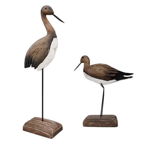 Wood Bird Statue Nautical Decor Decorative Sea Birds Sculpture Wooden Tabletop Figurine Coastal Ocean Beach Themed Decoration for Home Yard Bathroom Living Room (6.7" + 12.4" H) - color: 6.7" + 12.4" H