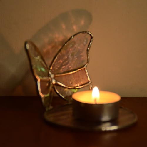 Handmade Stained Glass Candle Holder - Elegant Gift for Mom, Wife, Valentine's Day, Mother's Day, Christmas, Birthday, Anniversary, Thanksgiving, Graduation & Housewarming (Butterfly) - color: Butterfly