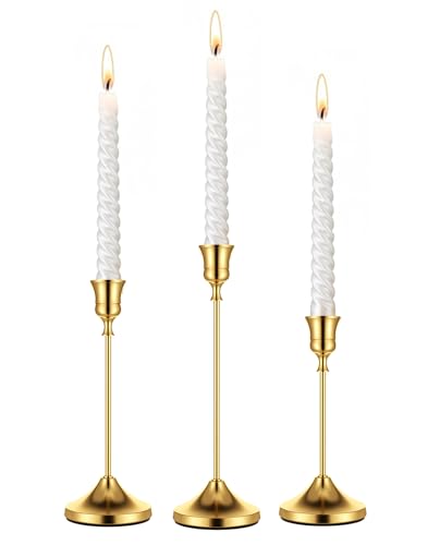 Gold Taper Candle Holders for Pillar Candles, Brass Candlestick Holders, Skinny Candle Holder Decor for centros de mesa Table Centerpiece - color: Golden