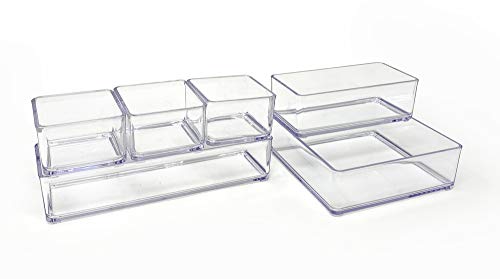 Isaac Jacobs 6-Tray Clear Acrylic Organizer Set, (Six Individual Trays), Multi-Purpose, Stackable Storage Solution for Makeup, Crafts, Desk, School, Office Supplies & More, for Bathroom, Kitchen