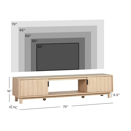 Walker Edison Arundo Fluted TV Stand for TVs up to 80 Inches, 70" TV Stand, Coastal Oak - color: Coastal Oak, size: 70" TV Stand