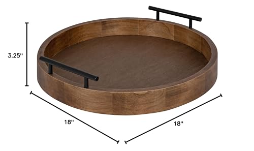 Kate and Laurel Lipton Modern Round Wood Decorative Tray, 18" Diameter, Rustic Brown and Black, Decorative Accent Tray for Storage and Display - color: Natural, size: 18"