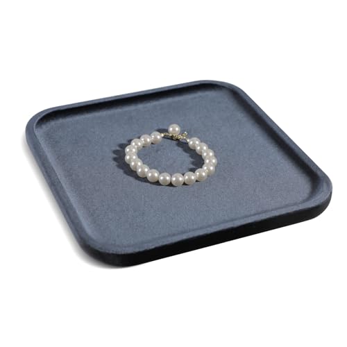 Resilient Velvet Jewelry Display Tray for Ring Earrings Bracelet Necklace, Flat Jewellery Dish for Showcase Store Retail Counter Exhibition Photography Livestream (Slate Gray, Large) - color: Slate Gray, size: Large