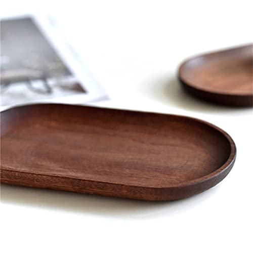 Mini Serving Tray for Jewellery Key Coin Set of 2, Oval Natural Wood Dessert Cup Tray, Small Wooden Cheese Plate, Tableware Decorative Tray (2)