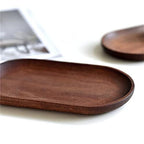 Mini Serving Tray for Jewellery Key Coin Set of 2, Oval Natural Wood Dessert Cup Tray, Small Wooden Cheese Plate, Tableware Decorative Tray (2)