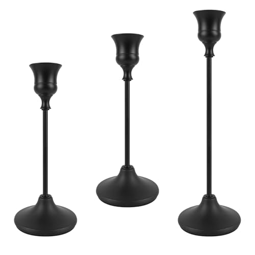 Black Candlestick Holders Set of 3, Metal Taper Candle Holders, Classic Decorative Candle Stick for Christmas, Wedding, Party, Dinner Tables,Home Décor - color: Black, size: 3PC