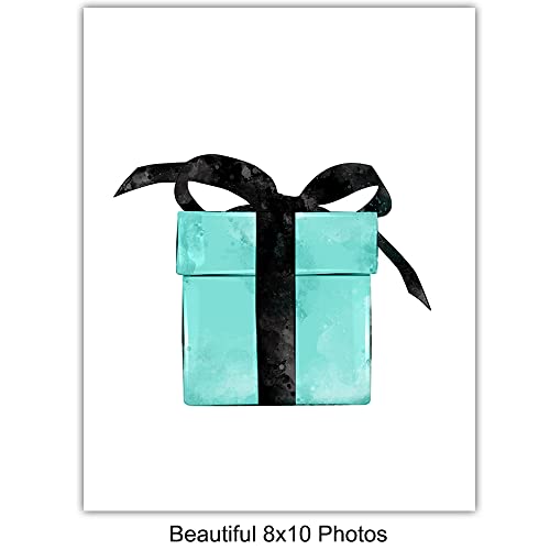 Blue Glam Wall Art - Designer Perfume, Shoes, Handbags - High Fashion Design Gift for Fashionista - Luxury Couture Wall Decor Poster Print Picture Set for Women, Girls Bedroom, Teens Room - size: 8x10