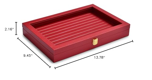 Oirlv Luxury Leather Rings Earrings Organizer Tray with Clear Lid Jewelry Display Box with Acrylic Lid Stackable Jewelry Box Drawer Inserts - color: Red, size: 10 Slot