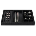 Oirlv 4 in 1 Black Premium Leather Multifunctional Jewelry Display Tray for Rings,Earrings and Bracelets Organizer and Storage - style: P01708