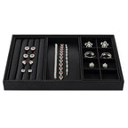 Oirlv 4 in 1 Black Premium Leather Multifunctional Jewelry Display Tray for Rings,Earrings and Bracelets Organizer and Storage - style: P01708