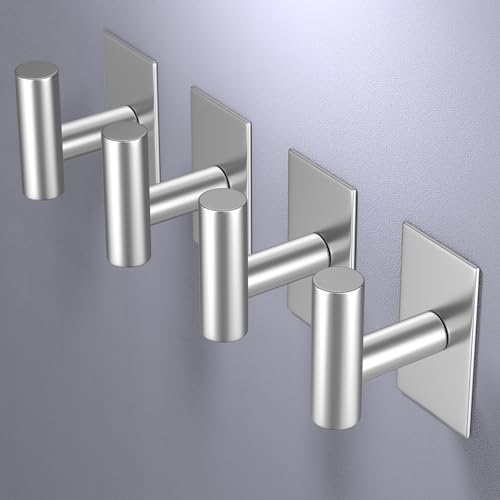 VAEHOLD Wall Towel Hooks, Heavy Duty Sticky Holder Waterproof Towel Hooks for Hanging Coat, Clothes, Closet Hook Wall Mount for Kitchen (Silver, 2 Pack) - color: Silver, size: 2 Pack