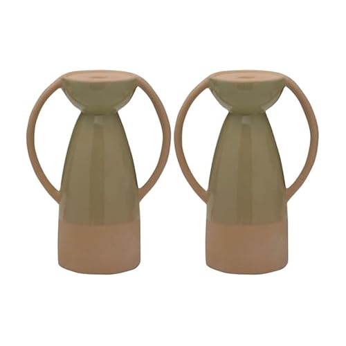 Elements Ceramic Pillar Candle Holder, for Use with Real Wax or Flameless Candles, 7.44x4.41x10 Inch, Green (Pack of 2) - size: 7.44" L x 4.41" W x 10" H (Pack of 2)