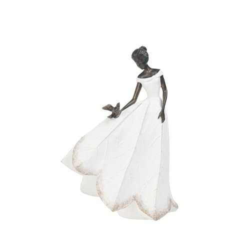 Guichifun Fairy Statue Collection Home Decoration - White Leaf Angel Girls Resin Living Room Bookshelf Decor Garden Outdoor Bathroom Decorations Figurines Gift 5.5 x 3.25 x 8 Inch - color: White-bird, size: Small