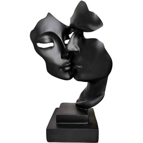 Couples Kiss Sculpture,Black Thinker Resin Statue Ornaments,Silence is Gold Abstract Art Figurine,Abstract Style Sculptures,Living Room Desk Decorations,Bookshelf Decorative Objects - color: Black