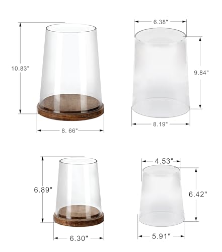 Set of 2 Glass Hurricane Candle Holders with Handmade Sturdy Glass Sleeves and Vintage Natural Wood Base for Pillar Candle & Plants, Industrial, Farmhouse, Display Cloche Bell Jars, Table Centerpiece - color: Vintage Natural, size: Set of 2