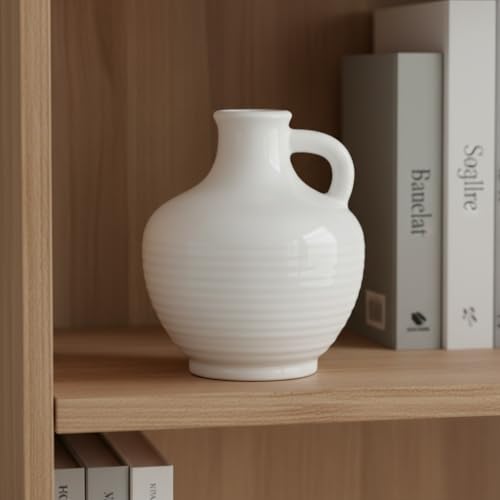 Sunddo White Ceramic Vase 6 Inch - Small Modern Flower Vase for Home Decor, Decorative Vases with Handle, Boho & Minimalist, Living Room Cabinet Table Centerpieces Wedding Beige - color: Creamy White - 6, size: 6 Inch