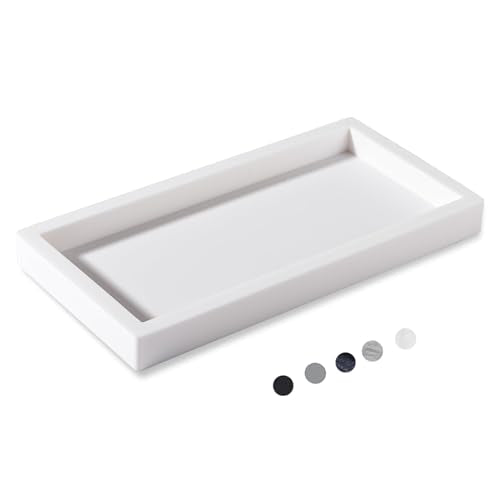 Small Silicone Bathroom Vanity Tray Rectangle Soap and Sponge Holder Kitchen Sink Organizer for Scrubber, Lotion Bottles, Perfume, Jewelry, Candle, Key Trinket Ring, White - color: White, size: 7.9" x 4.0"