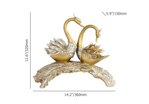 14.2" Gold Couple Swan Decor Figurine Modern Simulation Animal Sculpture Art Ornament Home Table Statue