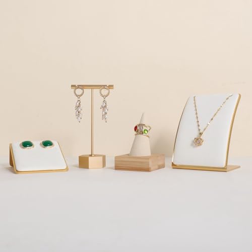 GemeShou Beige wood ring storage organizer, Velvet Jewelry ring display holder, Cute ring display stand for selling, wedding ring holder at nightstand【Beige with single cone】 - size: Small