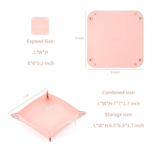 SANQIANWAN PU Leather Arc Edge Jewelry Valet Tray for Man and Women, Portable Mini Entryway Table Tray Bedside Nightstand Desk Tray Small Travel Dish Plate for Key,Wallet,Watch,Coin (Pink) - color: Pink
