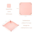 SANQIANWAN PU Leather Arc Edge Jewelry Valet Tray for Man and Women, Portable Mini Entryway Table Tray Bedside Nightstand Desk Tray Small Travel Dish Plate for Key,Wallet,Watch,Coin (Pink) - color: Pink