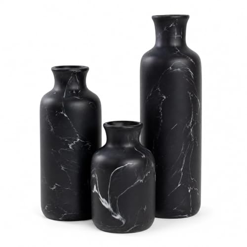 Resin 3 Piece Vase Set, Farmhouse Decor, Home Decorative Vase, Vases for Your Kitchen, Bedroom, Office, Living Room, Bathroom, & Shelf Centerpiece Table Decorations, Black Marble Look - color: Black Marble Look