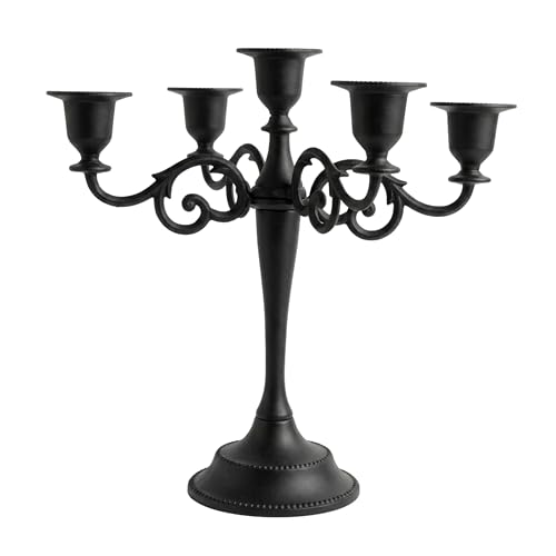 Rely+ 5 Arm Matte Black Candelabra Taper Candle Holders Decorations Indoor Kitchen Décor Table Candles Candlestick Candelabra Centerpiece Gothic Home Decor Wedding 10 Inch Tall - color: Black Matte, size: 5 Arm