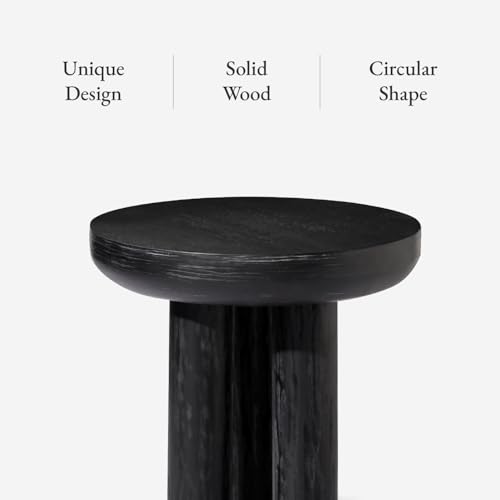 Maven Lane Owen Modern Side Table, 19" Compact Design - Bold Accent Table, Round Night Stand with Aged Black Finish and Durable Rubberwood Base - Statement Making Style for Living Room or Bedroom - color: Aged Black