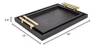 Set of 2 Modern Elegant Large Wood Serving Tray, Rectangle Decorative Tray Ottoman Tay Coffee Table Tray, Black Crocodile Leather with Gold Polished Metal Handles - style: Black Crocodile Tray