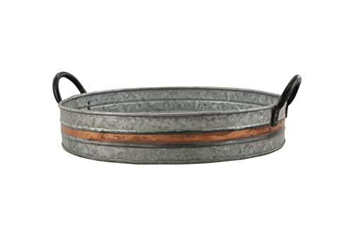 Galvanized Metal Serving Trays with Copper Strip and Iron Black Handles,Farmhouse Tray, Decorative Centerpiece for Coffee Table or Dining Table, Rustic Utility Trays for All Purpose, Round Trays… - size: 17"