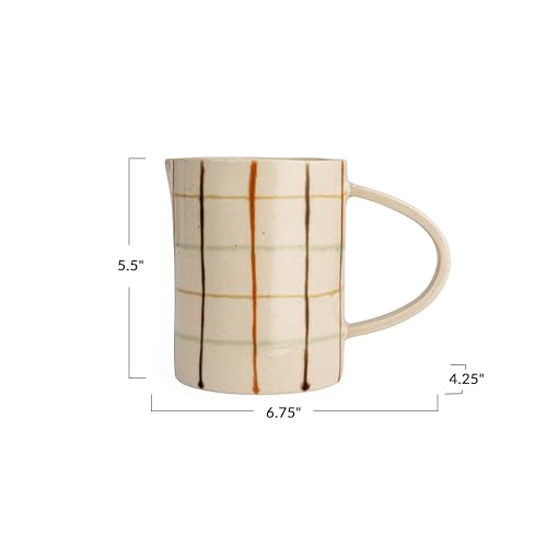 Creative Co-Op 32 Oz. Stoneware Pitcher with Checkered Pattern, Multicolor - style: Pitcher