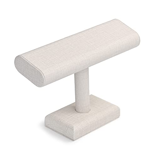 Oirlv Premium Leather Watch Display Stand T-bar Showcase Jewelry Display Holder Home Chain Bracelet Bangle Organizer (White) - color: White