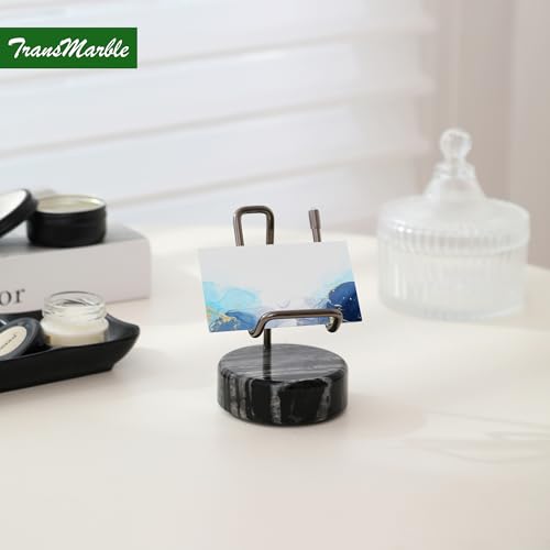 Marble Phone Stand with Metal Holder, Charging Available While Using, Swipe Up to Unlock, Made of Natural Marble as Business Card Holder for Office Desk (Wooden Black + Black) - color: Wooden Black + Black