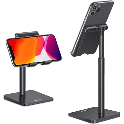 OMOTON Cell Phone Stand, Adjustable Angle Height Desk Phone Dock Holder for iPhone Air /17/17 Pro/XS Max/XR, Samsung Galaxy S20 / S10 / S9 / S8 and Other Phones (3.5-7.0-Inch), Black - color: Black