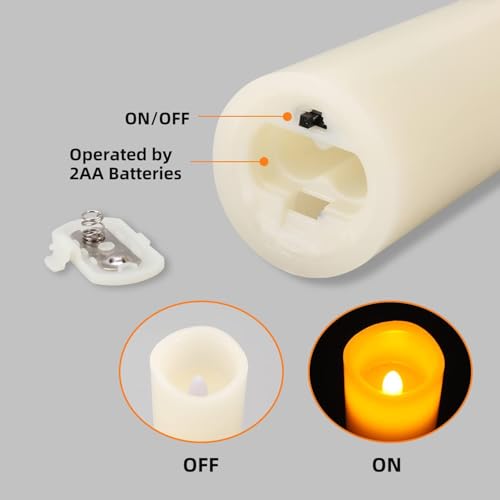 Hanzim Flameless Flickering Battery Operated Candles D2.2''*H4 5" 6" 7" 8" 9" Set of 9 Ivory Real Wax Pillar LED Candles with 10-Key Remote and Cycling 24 Hours Timer (Ivory) - color: H01# Ivory
