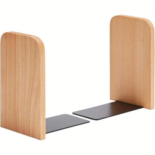 Heavy Duty Wooden Bookends Non Slip Book Shelf Holder for Books CDs and DVDs Stylish Home Office Accessory (Beige)