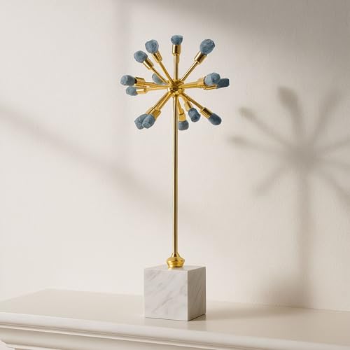 Serene Large Blue Starburst Statuary Decorative Object – Large Metal, Marble & Stone Modern Home Decor – Contemporary Shelf & Coffee Table Decor for Office & Living Room – 20", Blue - size: 20"