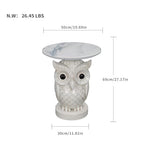 Luxurious Owl Side Table - 20" Premium Faux Marble Top Accent Table with Hand-Detailed Resin Owl Statue Base - High-End Round End Table for Study, Library, Nightstand - Tool-Free - color: White Owl