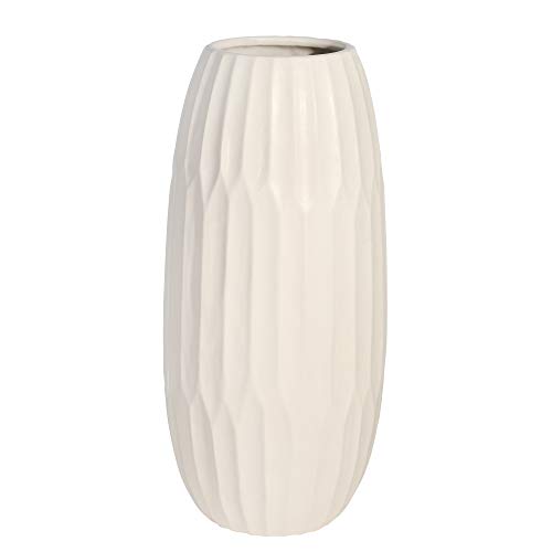 16" Ceramic Design Vase - Contemporary White Decorative Flower Vase for Table Centerpiece or Home or Office Decor Accent - color: White, size: 16" H