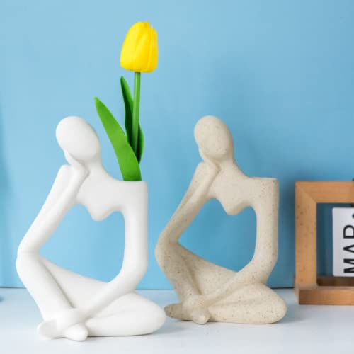 Arawat Ceramic White Vase Flower Vase for Home Decor Modern Style Thinker Vase for Table Shelf Home Decor Fit for Fireplace Bedroom Kitchen Living Room Centerpieces Wedding Office Desk Birthday Gifts - color: Beige Ceramic Flower Vase for Home Decor