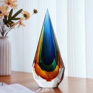 Yao Yuan Handmade Murano Glass Art Decor Sculpture - Unique Hand-Cut Cube Paperweight for Home Décor - size: 12.2in